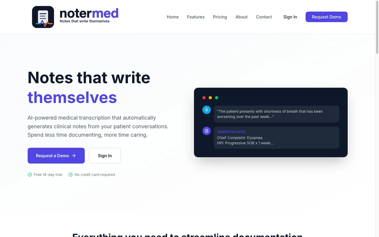 Startseite der Live-Website von Notermed